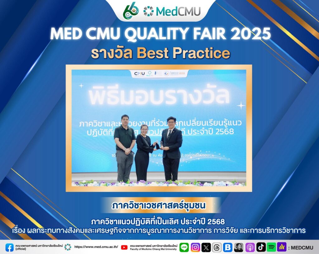 รศ.ดร.รัตนา ทรัพย์บำเรอ และผศ.นพ.พีระสัก อัศวนพคุณ 🔸ภาควิชาเวชศาสตร์ชุมชน ในโอกาสได้รับรางวัล Best Practice ภาควิชาแนวปฏิบัติที่เป็นเลิศ ประจำปี 2568