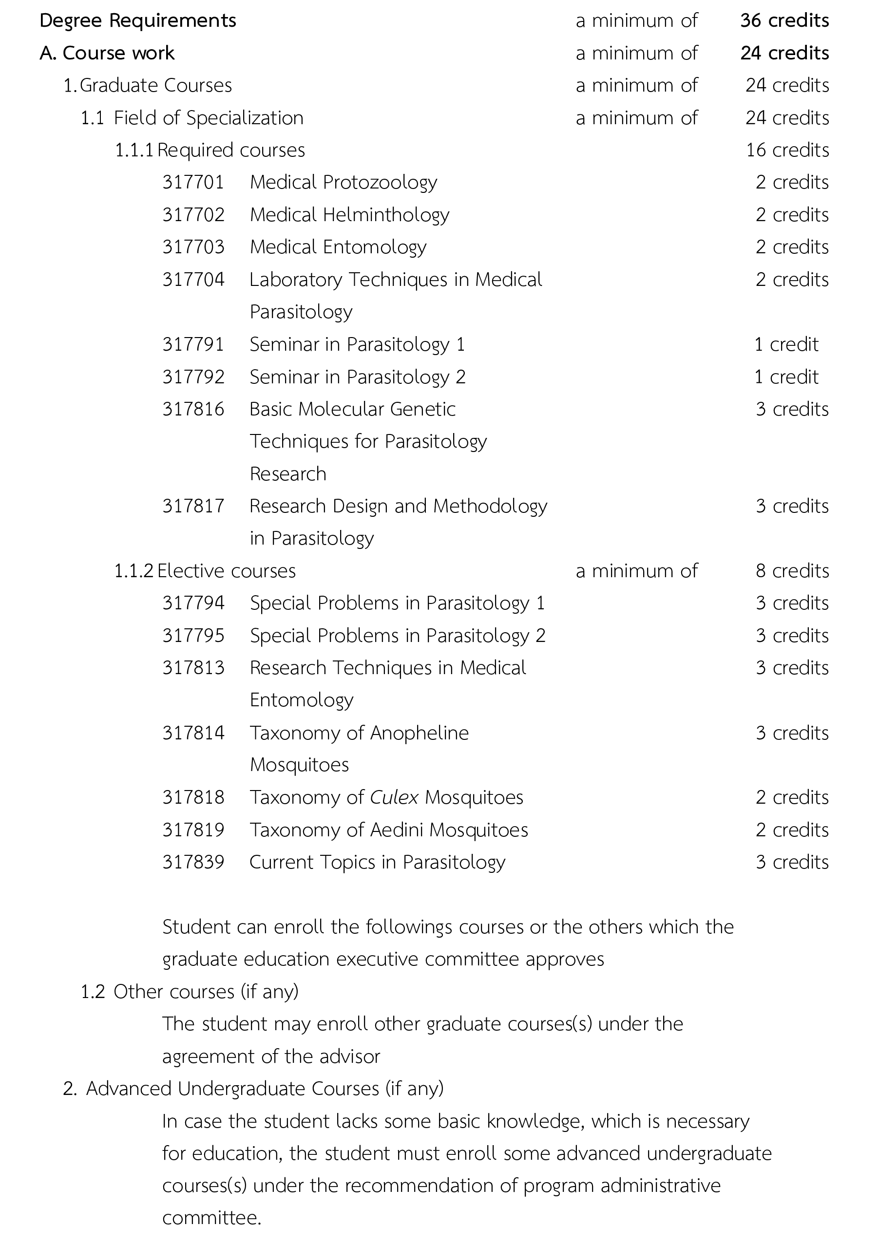 Master of Science Plan 2 - Department of Parasitology Faculty of ...